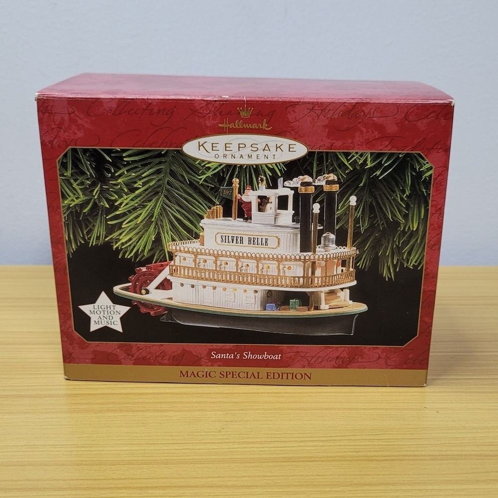 1997 Hallmark Santa's Showboat Steamboat Silver Belle Motion Sound Lights Tested